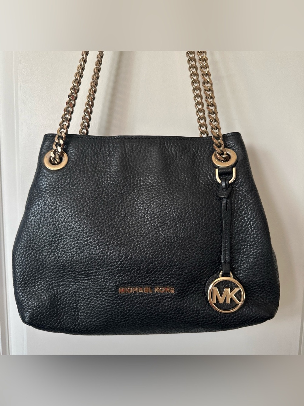 Michael Kors Black Pebbled Leather Shoulder Bag with Gold Hardware